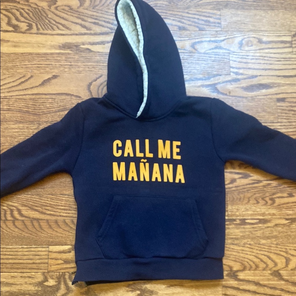 Zara Navy Kids Hoodie with 'Call Me Mañana' Print